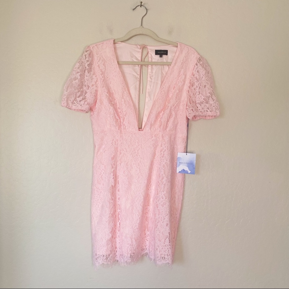 Majorelle Nora Mini Dress Light Pink Deep V Short Sleeve Lace - Picture 5 of 12